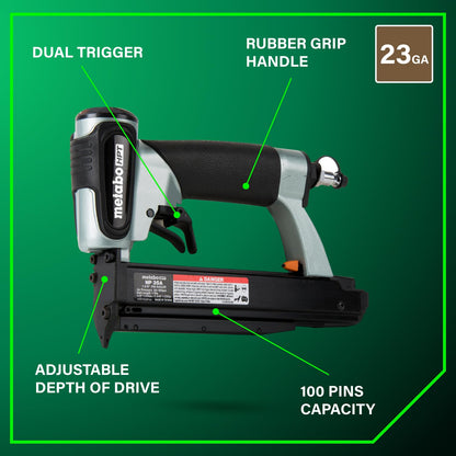Metabo HPT Pin Nailer, Pro-Preferred Pneumatic Power Nailers for Cabinets, Trim, and Crafting, Makes Invisible Holes, Lightweight 2.0 lbs Tool, 23 Gauge, 5/8" to 1-3/8" Headless Micro Pins, NP35A