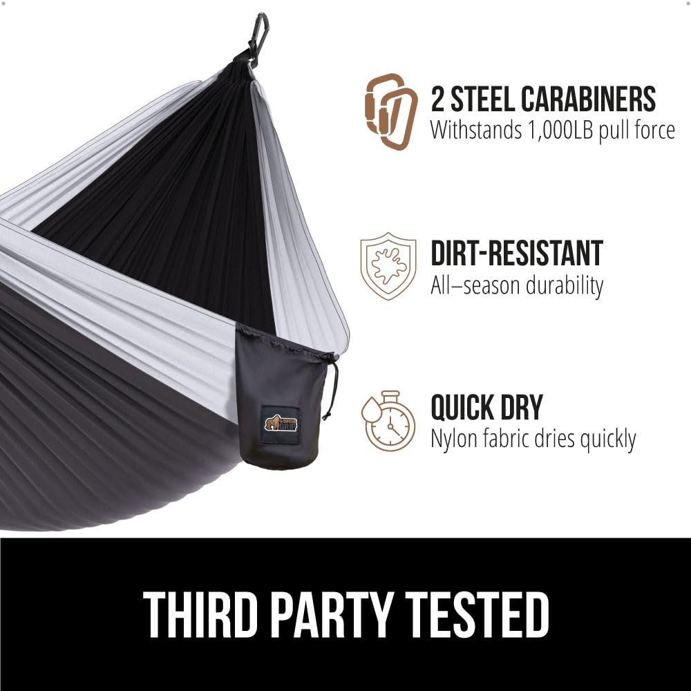 GORILLA GRIP Durable Camping Hammock with Heavy Duty Tree Straps, Portable Hammocks for Outside, Easy to Use Travel Swing Chair, Outdoor Camper Hiker Essentials, Backpacking Gear Gifts, Double, Green