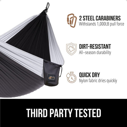 GORILLA GRIP Durable Camping Hammock with Heavy Duty Tree Straps, Portable Hammocks for Outside, Easy to Use Travel Swing Chair, Outdoor Camper Hiker Essentials, Backpacking Gear Gifts, Double, Green