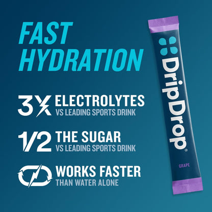 DripDrop Hydration Packets - Grape - Single Serve Electrolytes Powder Drink Mix - Non-GMO, Gluten Free, Vegan - 32 Sticks