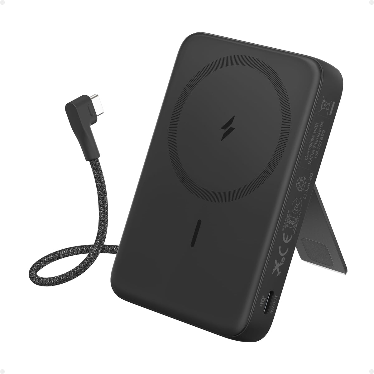 ANKER Zolo Magnetic Power Bank, 10,000mAh Wireless Portable Charger with 30W Max Fast Charging, Battery Pack with Built-in USB-C Cable and Adjustable Stand, for iPhone 16/15 Series, AirPods, and More