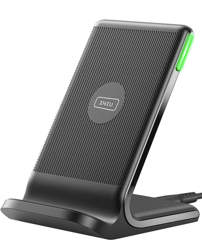 INIU Wireless Charger, 15W Fast Qi-Certified Wireless Charging Station with Sleep-Friendly Adaptive Light Compatible with iPhone 16 15 14 13 Pro XS 8 Plus Samsung Galaxy S25 S24 S23 Note 20 Google etc