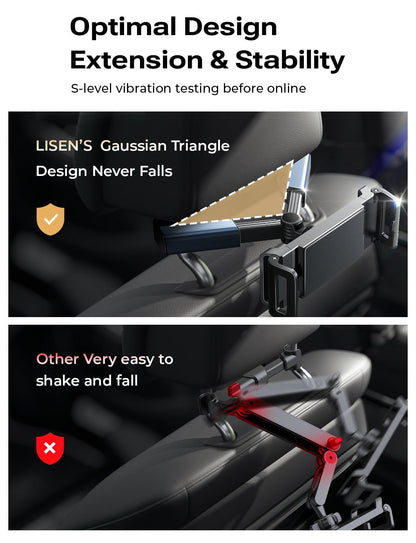 LISEN Tablet iPad Holder for Car Mount Headrest Must Have, iPad Car Holder Back Seat Travel Accessories Long Road Trip Essentials for Kids Adults Fits All 4.7-12.9" Devices & Headrest Rod Black