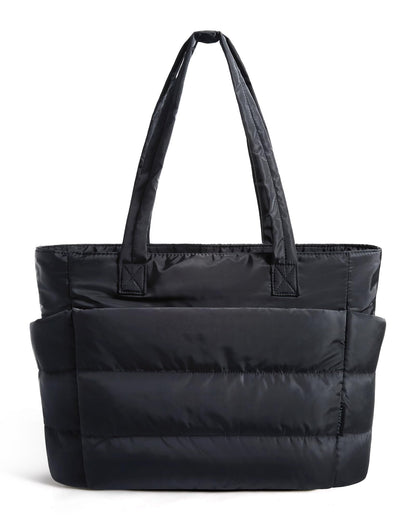 BAGSMART Tote Bag for Women, Lightweight Puffy Tote Bag with Compartments Shoulder Bag Handbag Quilted Shoulder Bag Handbag for Travel, Work, Beach, Gym, Shop (Black)