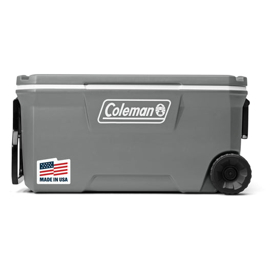 Coleman Classic Series Insulated Portable Wheeled Cooler, Leak-Resistant Outdoor Hard Cooler Keeps Ice up to 5 Days, 100-Quart