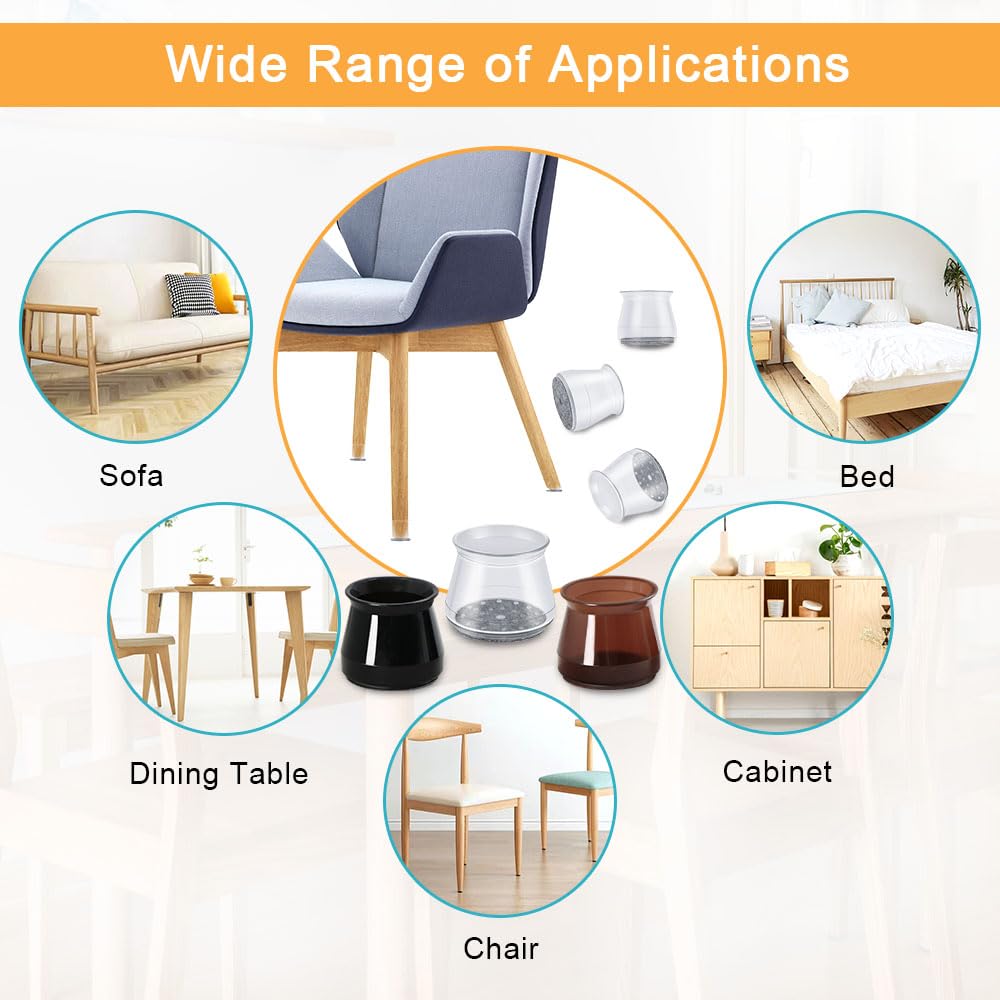 32 Pcs Chair Leg Protectors for Hardwood Floors, Clear Silicone Felt Furniture Leg Cover Pad for Protecting Floors from Scratches and Noise, Smooth Moving(Large Fit Round Diameter：1-5/16" to 2")