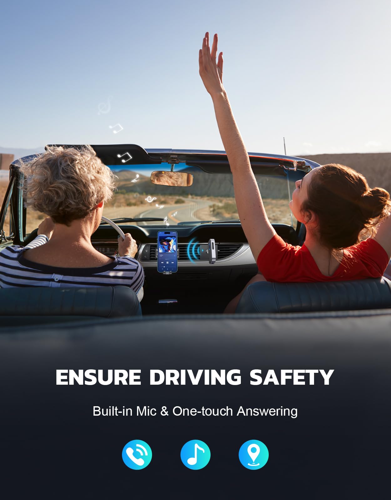 COMSOON Bluetooth Receiver for Car, Noise Cancelling 3.5mm AUX Bluetooth Car Adapter, Wireless Audio Receiver for Home Stereo/Wired Headphones, Hands-Free Call, 16H Battery Life - Black+Silver