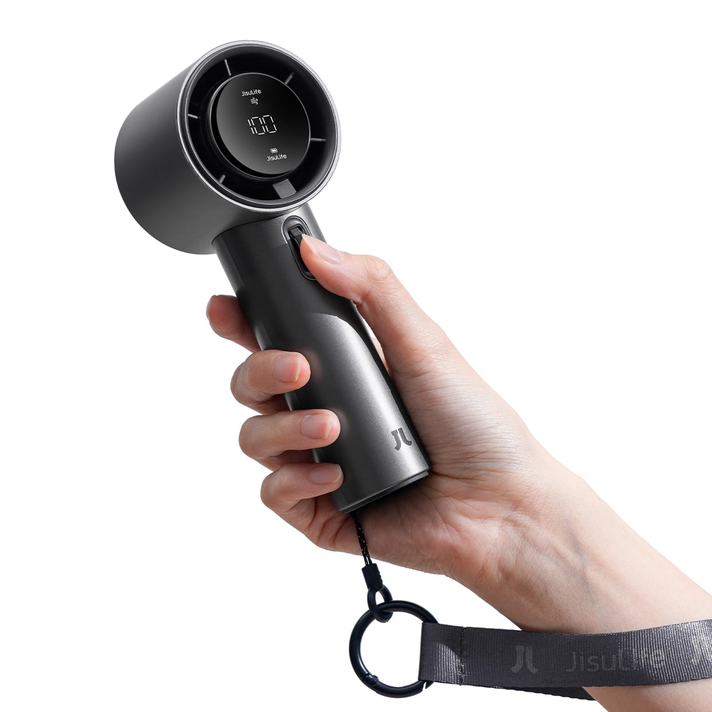 JISULIFE Handheld Fan Pro - Extreme Cooling Output: 1-100 Speed Scroll Wheel, Metal Body, Digital Display, 1.5H Fast Charge, 5000mAh-Portable Fan for Travel, Valentines Day Gifts for Her Him(Grey)
