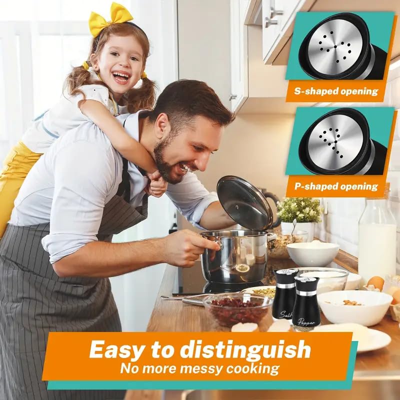 Salt And Pepper Shakers Set, 4 0z Glass Bottom Salt And Pepper Jars With Stainless Steel Lid For Kitchen Cooking Table, RV, Camp, BBQ Refillable Design,Spice Shakers, kitchen Utensils