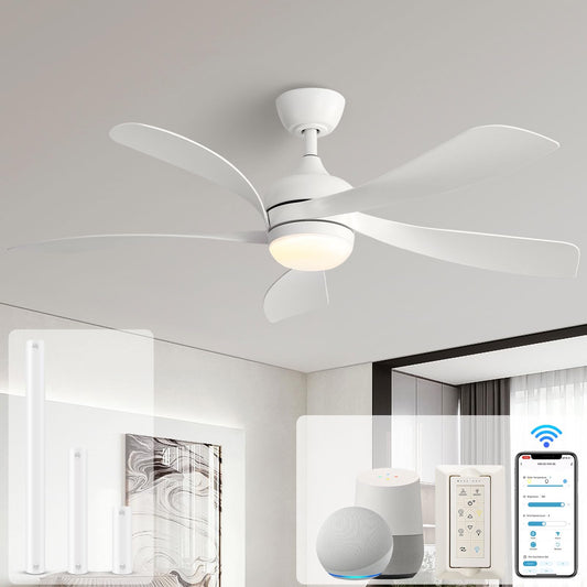 Sofucor 52&quot; Smart Ceiling Fan, Indoor/Outdoor Ceiling Fans with Lights and Remote, Compatible with Alexa/Google/App, 3-Color Light 6-Speed Timing Reversible DC Motor for Bedroom Living Room Patio
