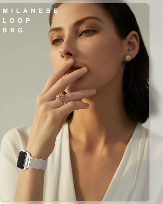 Original Stainless Steel Milanese Loop Compatible with Apple Watch Band 38mm 40mm 41mm 42mm 44mm 45mm 49mm, Magnetic Clasp Replacement Band for iwatch Series 9, Ultra 2/Ultra, SE/SE 2nd Generation, 8 7 6 5 4 3 2 1, Women & Men Watch Bands for iWatch (Star