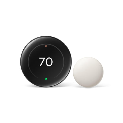 Google Nest Learning Thermostat (4th Gen, 2024) with Nest Temperature Sensor - Energy Saving Smart Thermostat - Works with Alexa, Apple HomeKit and Google Home App - Polished Obsidian