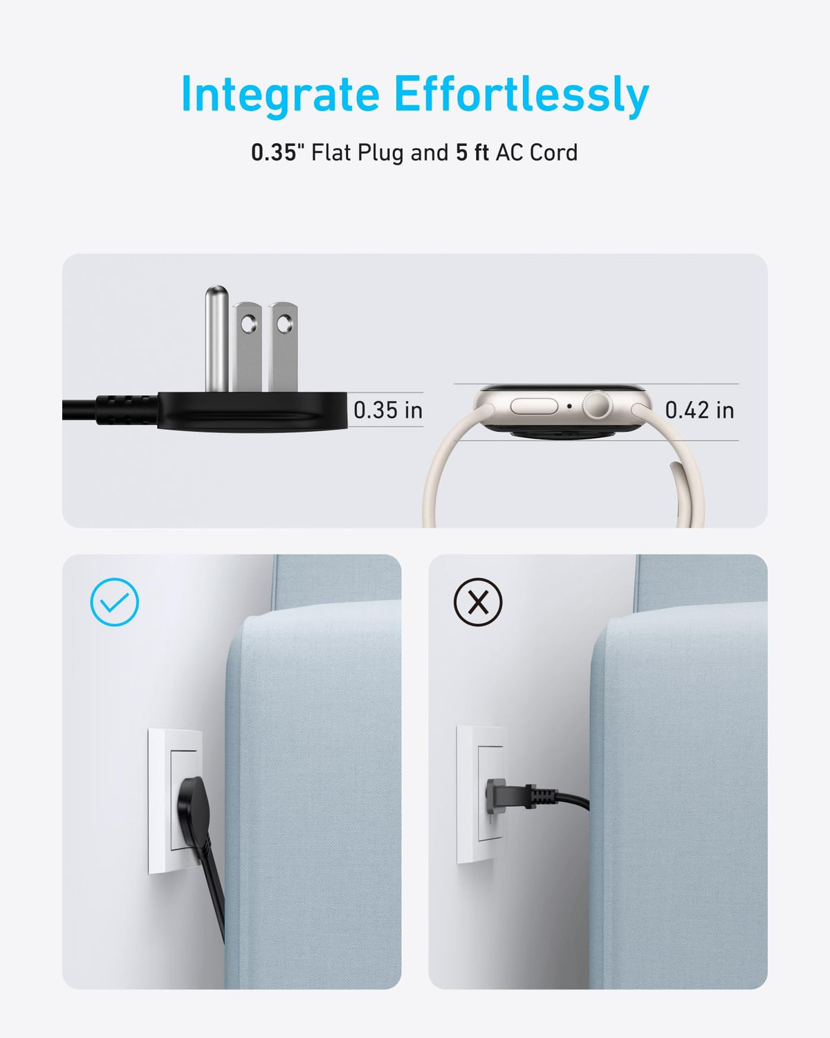 Anker Nano Charging Station(67W Max), 6-in-1 USB-C Power Strip for iPhone 16/15 and MacBook, with Flat Plug and 5ft Thin Undetachable Extension Cord,2 AC,2 USB-A,2 USB-C, for Home&Office