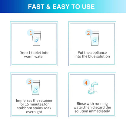 Retainer & Denture Cleaner Tablets - 4 Months Supply (120 pcs) Dental Retainers for Aligner - Mouth & Night Guards - False Teeth Whitening - Removes Odor & Plaque (120 Pcs)