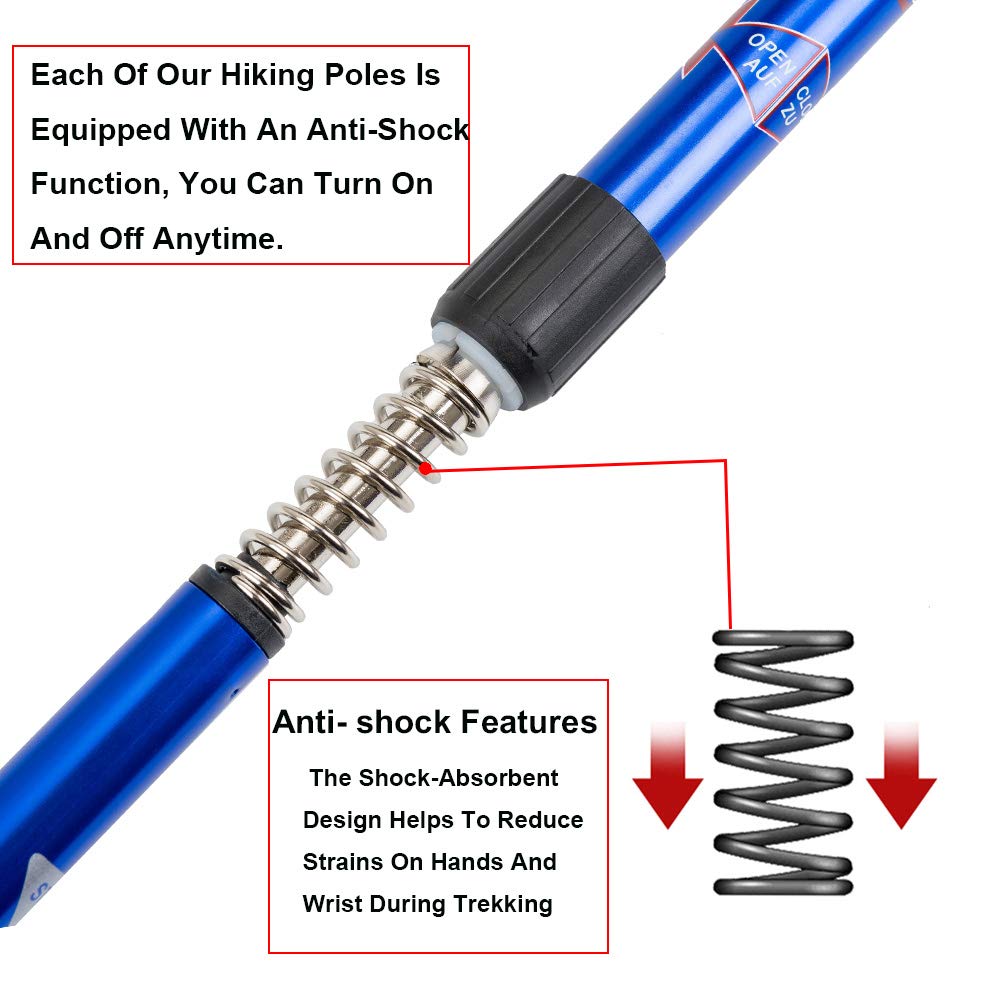 Aihoye Trekking Poles, Collapsible Lightweight Shock-Absorbent Hiking Walking Sticks Adjustable Aluminum Hiking Poles for Women Men Kids, 2 Pack(Blue)