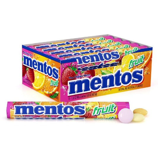 Mentos Candy, Mint Chewy Candy Roll, Fruit, Non-Melting, Holiday, Party, Concessions, Office, 14 Pieces (Bulk Pack of 15) - Packaging May Vary
