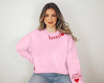 MOUSYA Valentines Day Sweatshirt Women Love Heart Graphic Shirts Christian Pullover Long Sleeve Tops Pink