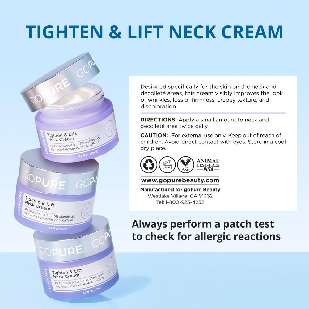 goPure Tighten & Lift Neck & Chest Moisturizer Cream for Visibly Firming, Tightening and Lifting Wrinkles & Crepey Skin, 1.7oz