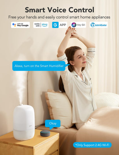 GoveeLife Smart Humidifiers for Bedroom, 3L Top Fill Cool Mist Humidifiers with Essential Oil Diffuser, Humidity Control, WiFi Air Humidifier with Night Light, for Baby, Plants, Home, Work with Alexa