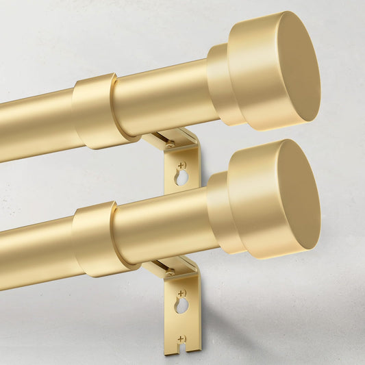 IFELS 2 Pack Heavy Duty Curtain Rods for Windows 28 to 48 Inch, 1 Inch Gold Adjustable Curtain Rod Set with Easy Installation and Modern Design (A1,Gold,30-60",2Pack)