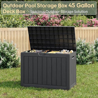 KAMABOKO 45 Gallon Outdoor Storage Box, All-Weather Deck Box for Patio Furniture, Package Deliveries, Garden Tools, Pool Supplies & Cushions, Black