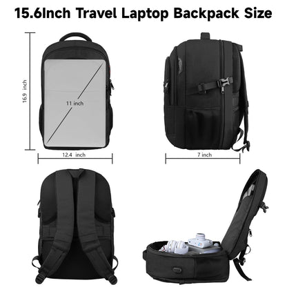 Lapsouno Laptop Backpack, Travel Laptop Backpack, Business Anti Theft Slim Sturdy 15.6 Inch TSA Friendly with USB Port, Water Resistant College School Computer Bag Gifts for Men Women, Black