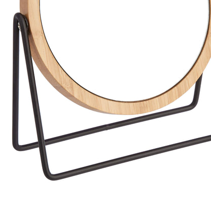 Amazon Basics Vanity Round Mirror with Bamboo Rim, Magnification, Tabletop Mount, Black, 7.2"L x 2.87 "W