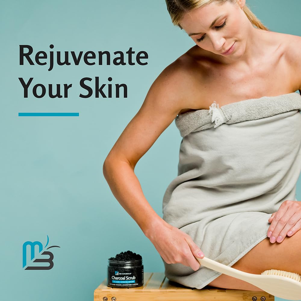 Exfoliating Charcoal Scrub with Collagen & Stem Cells – Salt Scrub for Body Toning, Cellulite, Armpit Detox, and Skin Smoothing for Face, Feet, and Body by M3 Naturals.