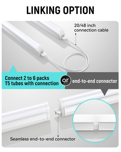 SUNLINKCO (4 Pack) 4FT T5 LED Shop Light,6500K,20W,2300LM(Super Bright White) Linkable LED Integrated Fixture,Garage Ceiling and Cabinet Light,Strip Light,Corded Electric with ON/Off Switch