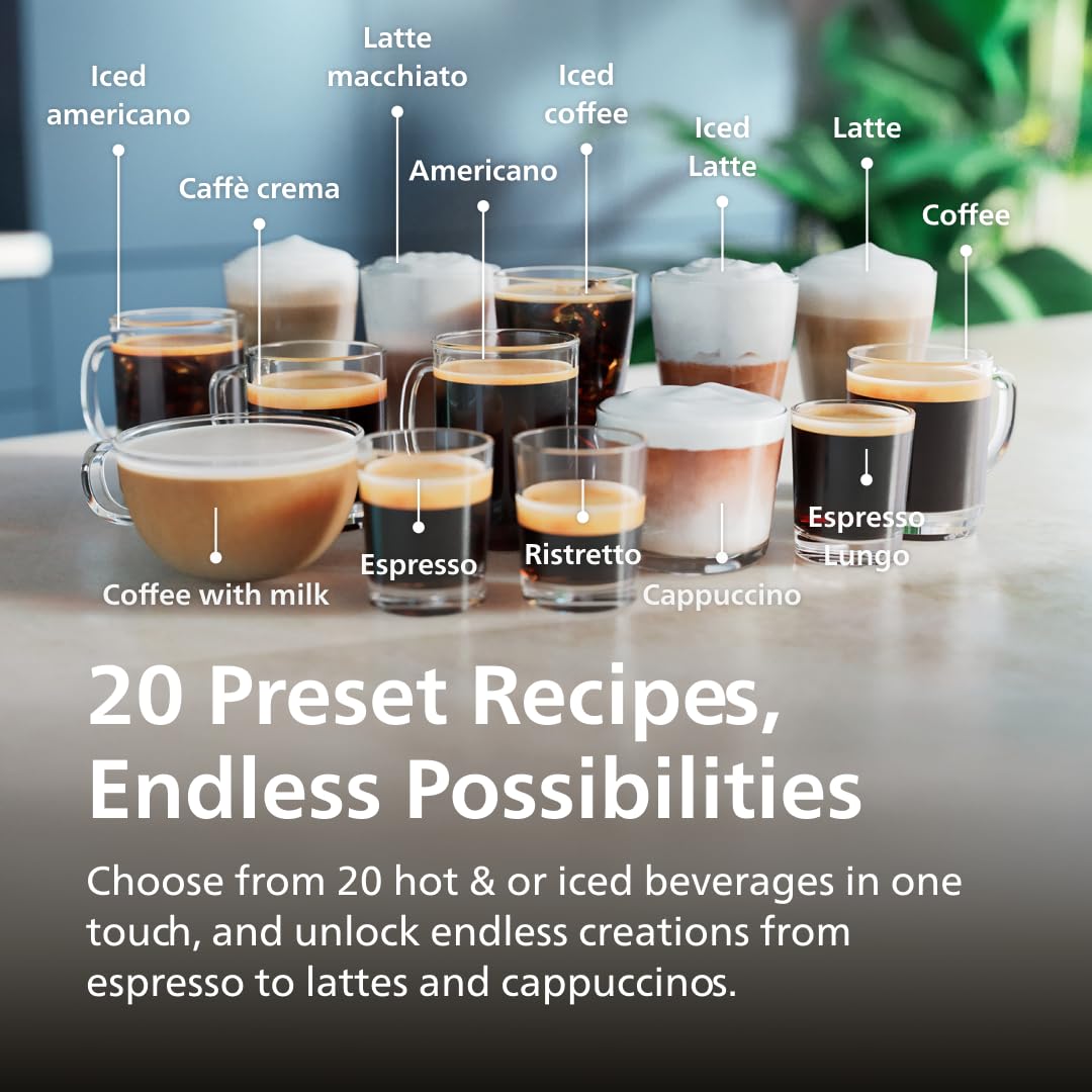 PHILIPS 5500 Series Fully Automatic Espresso Machine, LatteGo Milk System, Integrated Grinder, 20 Hot & Iced Coffee Pre-Sets, Quick Start, SilentBrew, 15-Bar Pressure, Black Chrome (EP5544/94)