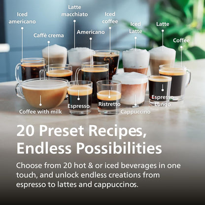 PHILIPS 5500 Series Fully Automatic Espresso Machine, LatteGo Milk System, Integrated Grinder, 20 Hot & Iced Coffee Pre-Sets, Quick Start, SilentBrew, 15-Bar Pressure, Black Chrome (EP5544/94)