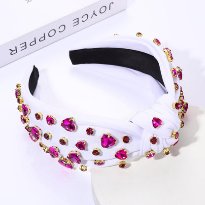 YAHPERN Valentine’s Day Headband for Women Red Pink Heart Knotted Headband Jeweled Rhinestone Crystal Wide Top Knot Hairband Valentine’s Day Hair Accessories Holiday Gifts (Crystal Heart 2)