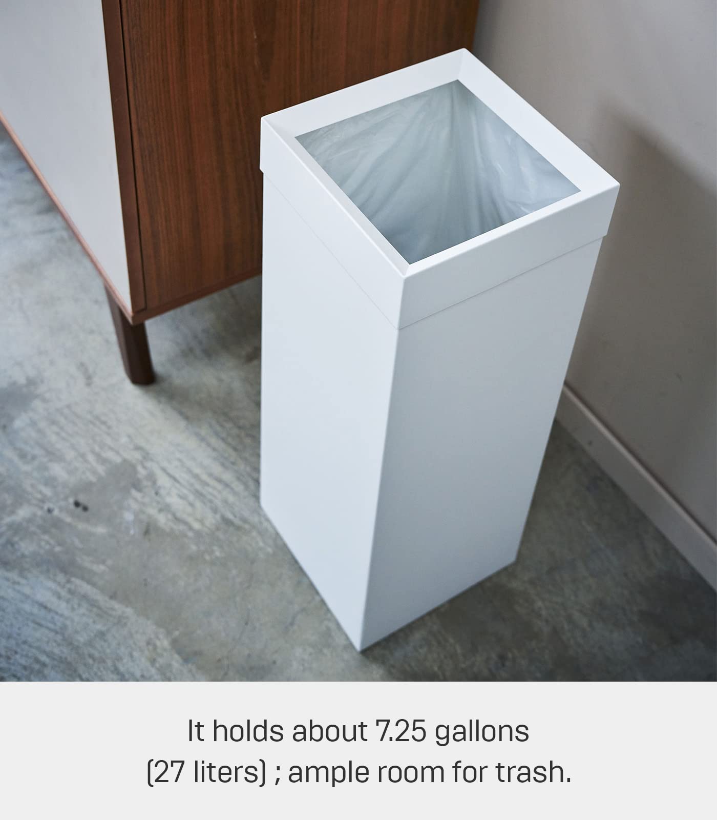 Yamazaki Home Tower Tall Trash Can - Modern Garbage Waste Basket With Handle For Kitchen Bathroom Office - Steel - 7.25 Gallons, 27 Liters