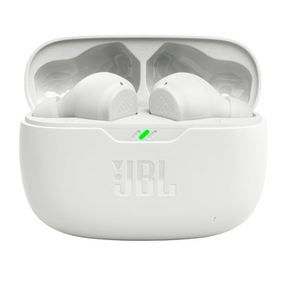 JBL Vibe Beam - True Wireless JBL Deep Bass Sound Earbuds, Bluetooth 5.2, Water & Dust Resistant, Hands-free call with VoiceAware, Up to 32 hours of battery life (White)