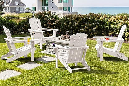 SERWALL Adirondack Chair with Cup Holders - Composite Adirondack Chairs HDPE Outdoor Chairs All Weather Use- White