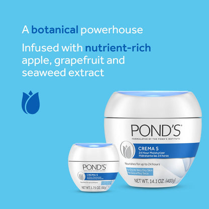 POND'S Crema S Nourishing Face Moisturizer for Women, Skin Care Facial Moisturizer Cream for Dry to Very Dry Skin, Nourishes for up to 24 hours 14.1 oz
