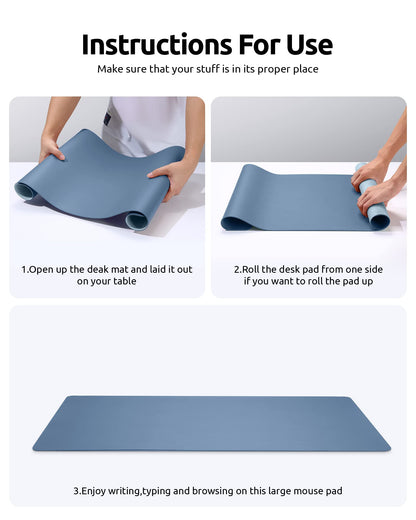 YSAGi Leather Desk Pad Protector, Office Desk Mat, Large Mouse Pad, Non-Slip PU Leather Desk Blotter, Laptop Desk Pad, Waterproof Desk Writing Pad for Office and Home (Blue, 23.6" x 13.8")