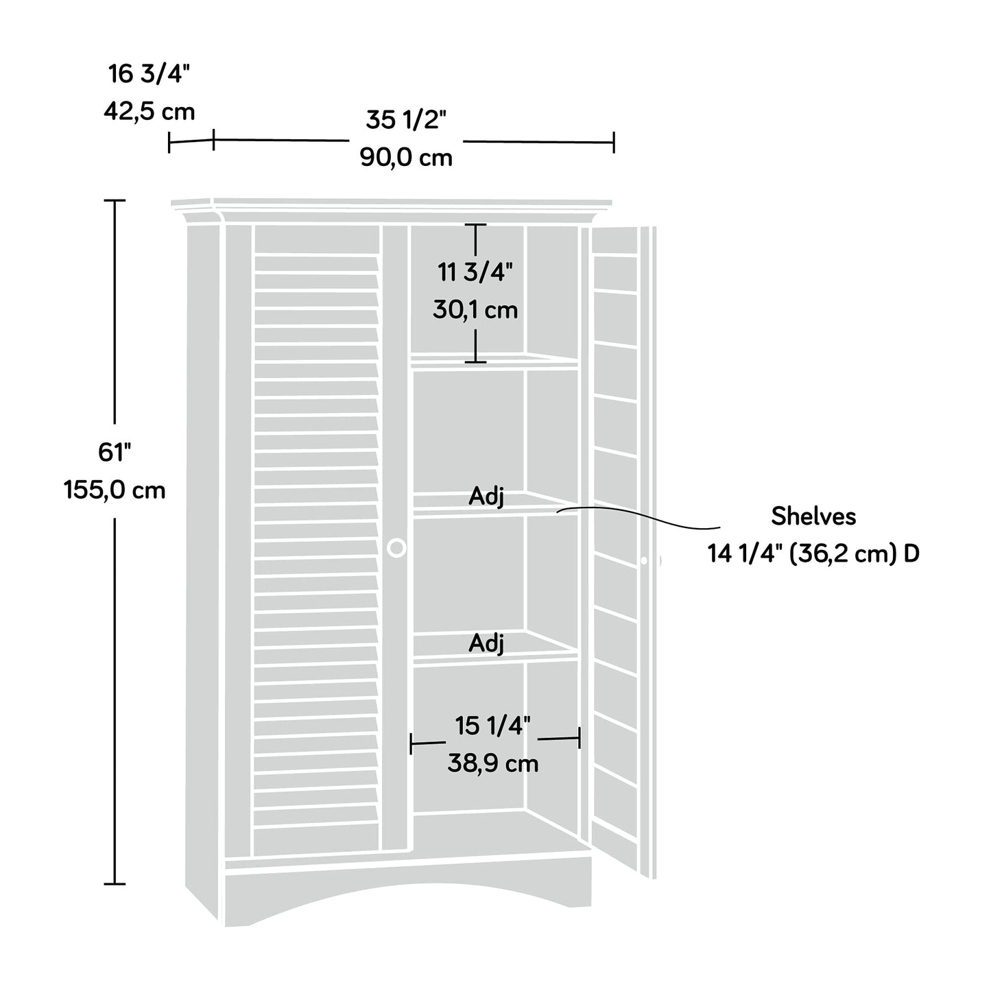 Sauder Harbor View Multipurpose Storage, Tall Pantry Cabinet, L: 35.43" x W: 16.73" x H: 61.02", Antiqued Paint