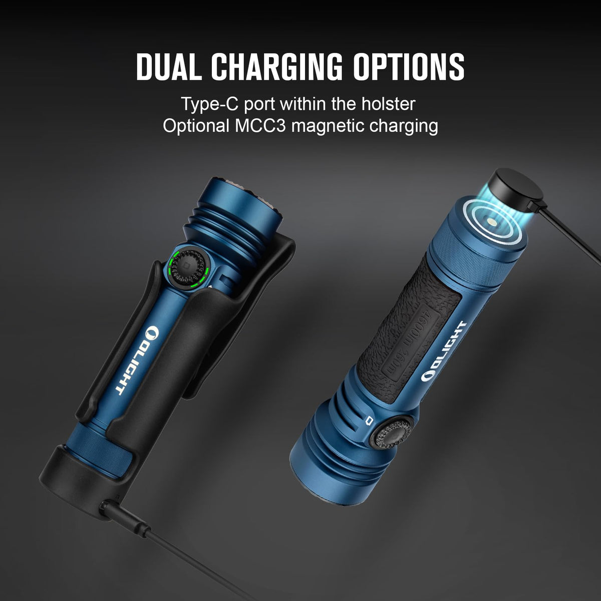 OLIGHT Seeker 4 Pro Rechargeable Flashlights, 4600 Lumens High Powerful Bright Light with USB C Holster, Waterproof IPX8 for Emergencies, Camping, Searching (Midnight Blue Cool White)