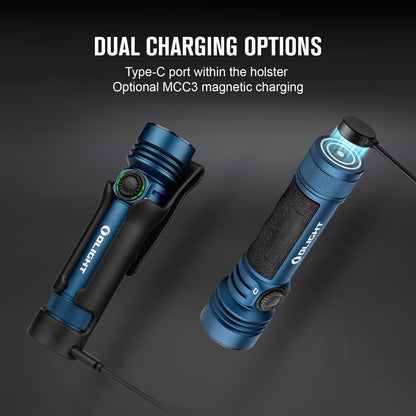 OLIGHT Seeker 4 Pro Rechargeable Flashlights, 4600 Lumens High Powerful Bright Light with USB C Holster, Waterproof IPX8 for Emergencies, Camping, Searching (Midnight Blue Cool White)