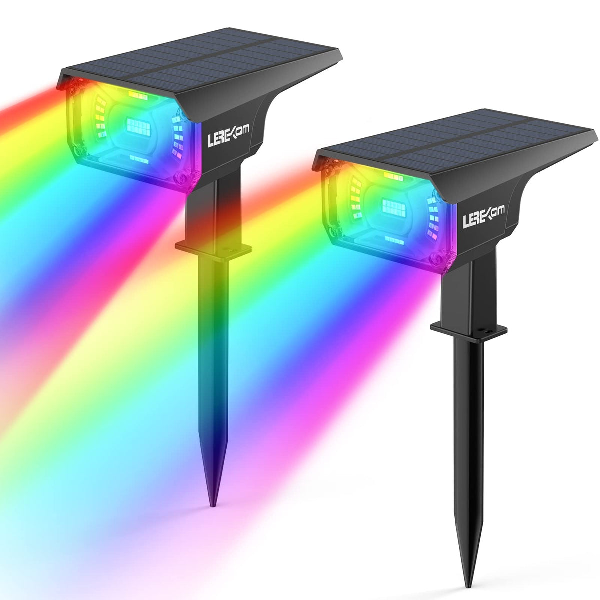 LEREKAM Solar Outdoor,40 LEDs Color Changing RGB Solar Landscape Path Lights,USB & Solar Powered Multicoloured Spotlights,14 Colors Auto Cycling Spotlights for Yard,Garden,2 Pack