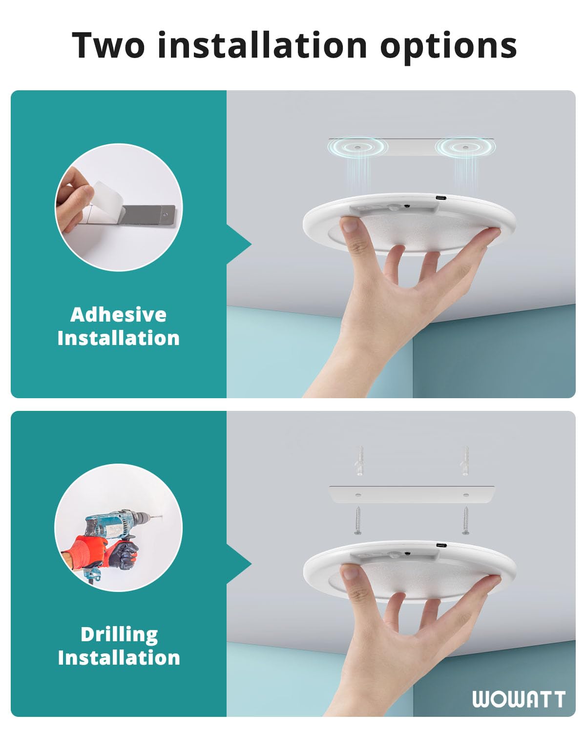 wowatt Battery Operated Ceiling Light Rechargeable Ceiling Lights with Remote Wireless Shower Lighting 3000K 4500K 6500K 7.48in Dimmable Timing Overhead Light for Closet Shower Living Room