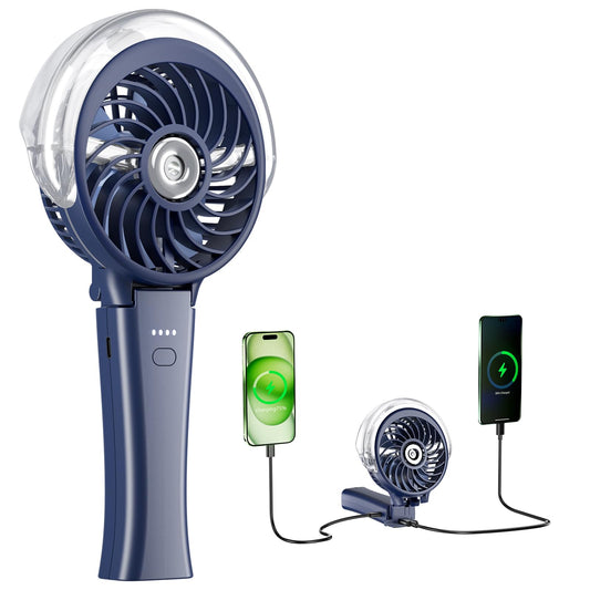 HandFan 4000mAh Upgraded Handheld Misting Fan, 50ml Water Tank, Rechargeable Personal Mister Fan Portable AC, Spray Water Mist Fans, Foldable Cooling Ice Fans for Beach Travel Outdoors(Royal Blue)