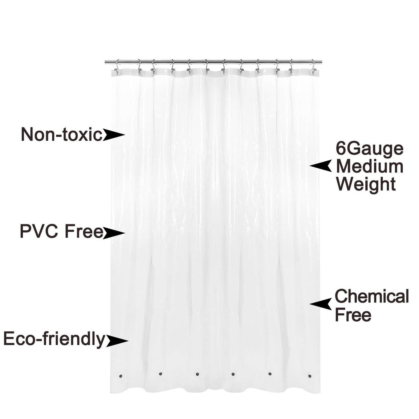 Barossa Design Longer Shower Curtain/Liner with 75 inches Height - 6 Magnets on Bottom, Heavy Duty Waterproof PEVA, PVC Free, Metal Grommets, 72x75, Clear
