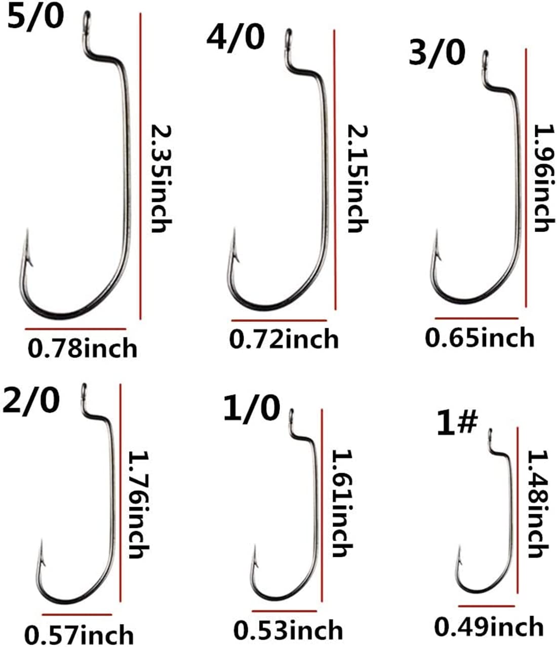 50pcs/Pack Offset Fishing Hooks Worm Hooks Black High Carbon Steel Senko Bait Fishing Hooks 5/0 4/0 3/0 2/0 1/0 1# (1/0-50pcs)