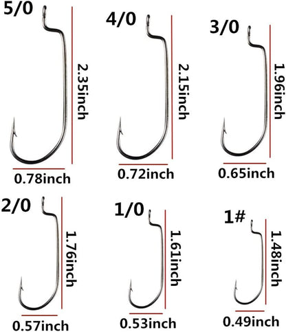 50pcs/Pack Offset Fishing Hooks Worm Hooks Black High Carbon Steel Senko Bait Fishing Hooks 5/0 4/0 3/0 2/0 1/0 1# (1/0-50pcs)
