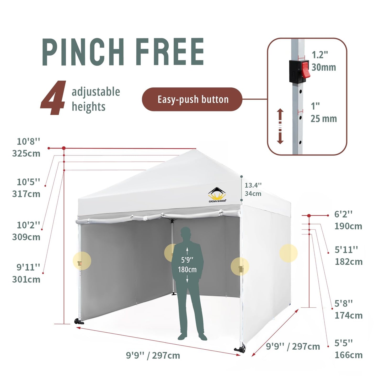 CROWN SHADES 10x10 Pop Up Canopy Tent Instant Commercial 1-Person Setup Patended Centerlock with 400D Silver Coated Fabric, 4 Sidewalls, 4" Wheels, 4 Upgraded Weights, Sto'N Go Bag, White