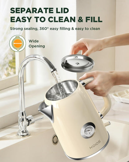 Electric Kettle 1.8L with Temperature Gauge, 1500W Fast Boiling Electric Tea Kettle, 100% Stainless Steel Retro-Style Hot Water Kettle Electric - Glowing LED Light, Auto Shut-Off & Boil-Dry Protection