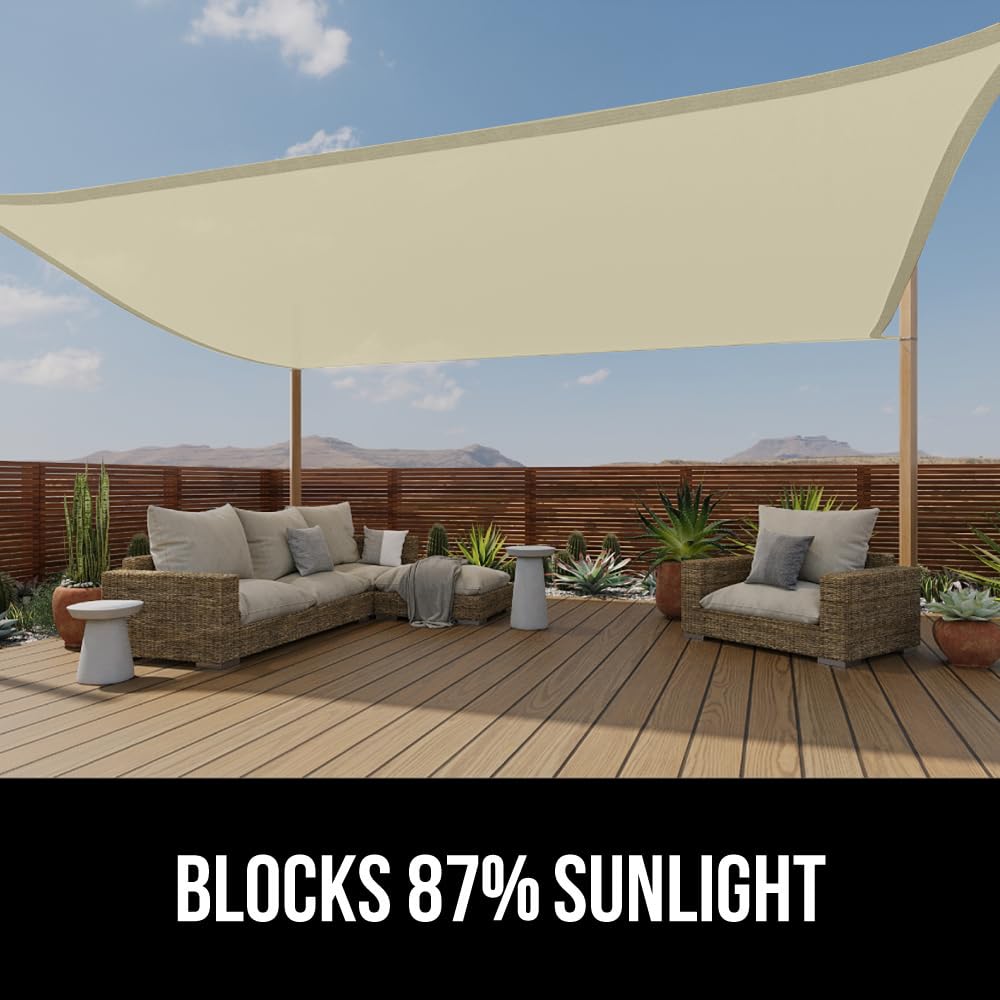 GORILLA GRIP Heavy Duty Sun Shade, UV Protection Fade Tear and Rust Resistant Rectangle Sunshade Canopy, Curved Edges Blocks Sunlight, Breathable Sail, Outdoor Patio, Lawn Garden 10x13 FT Butter Cream