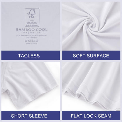 BAMBOO COOL Mens Undershirts Pack, Soft T Shirts for Men, Moisture Wicking Tees, Stretchy Breathable Crew Neck Inner Shirt White